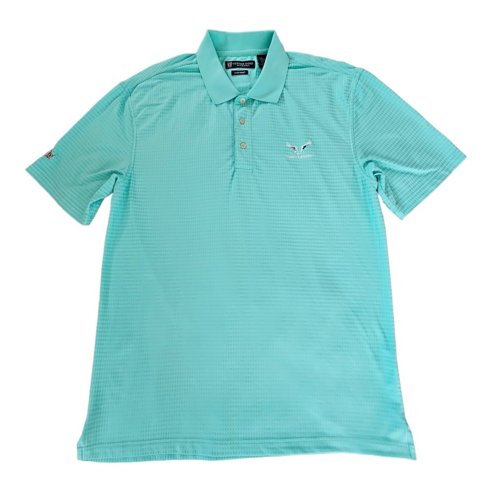 Oxford Golf Super Dry Cool Max Men's Large Aqua Blue Polo Shirt Hawk's Landing